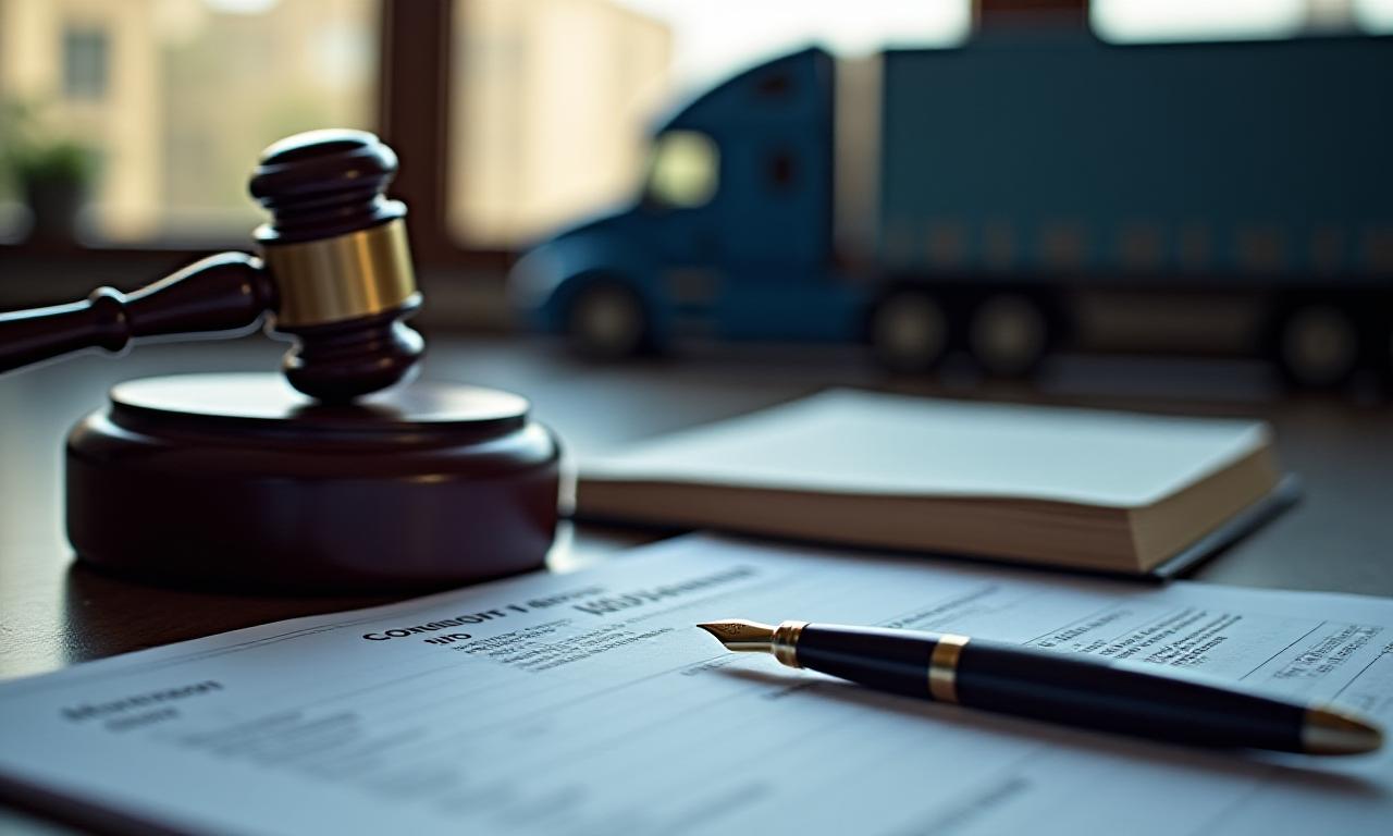 Legal documents and scale representing freight terms